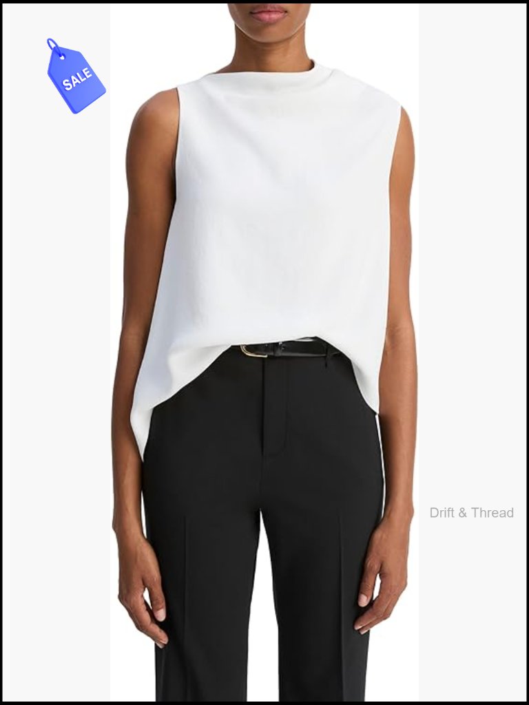 Relaxed Fit A-Line Asymmetrical Draped Top, Sleeveless, Standard Length